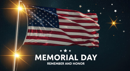 Memorial day tribute american flag waving against a starry night sky