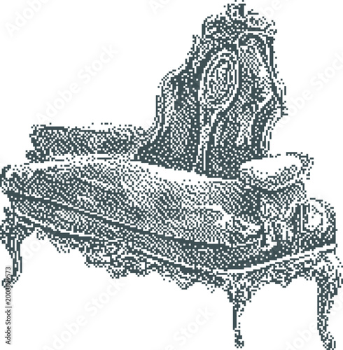 Fotografie Antique ornate chaise lounge with detailed carvings and plush upholstery in eleg