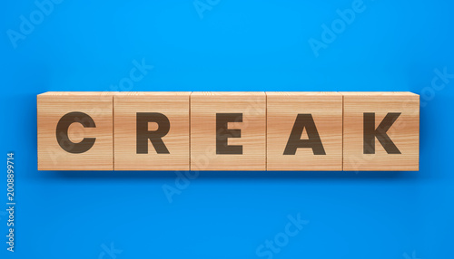 Quadro em tela CreaK wooden blocks: An engaging visual of the word CREAK spelled out using wooden blocks against a vibrant blue backdrop