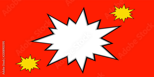 Fotografie An explosive pop art style illustration on a dotted red background, presenting a dynamic yellow center with blue and black accents, concept of energy