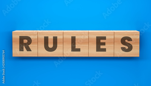 Schilderij op canvas Rules of Order: Wooden blocks spelling out RULES, symbolizing order, structure, and guidelines