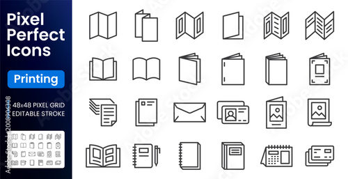 Obraz na płótnie Book, print collateral line icons set