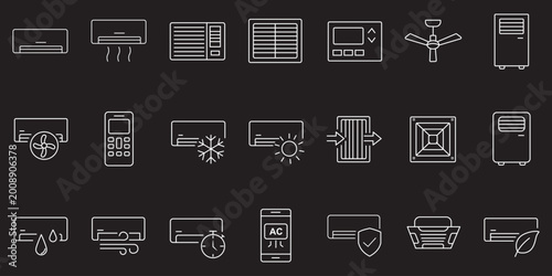 Foto Air conditioner icon set in black and white stroke lines