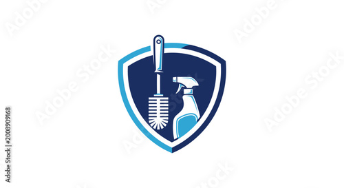 Cleaning supplies inside a protective shield emblem.