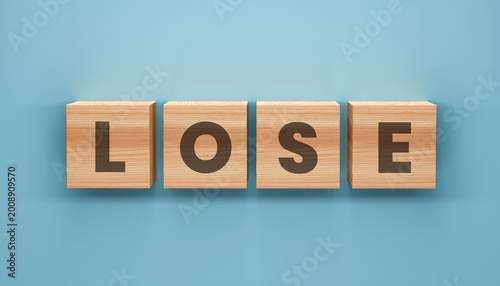 Tableau sur toile The Concept of Loss: Wooden blocks spell out the word LOSE, set against a clean backdrop, creating a stark visual reminder of setbacks