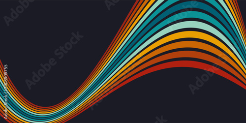 Fotografi Abstract background of rainbow groovy Wavy Line design in 1970s Hippie Retro style