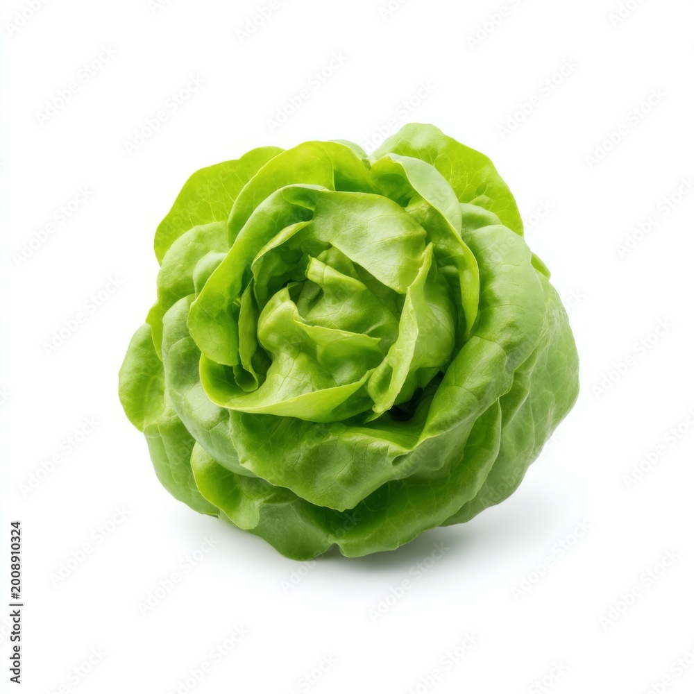 Fototapeta premium Fresh Green Lettuce Head Isolated on White Background for Culinary and Health Concepts in Food Photography