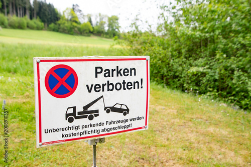 no parking sign with text, Germany