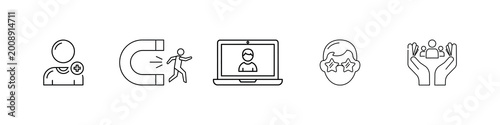 Obraz na plátně Marketing and talent acquisition icons set featuring customer retention human resources lead generation remote work star candidate selection and support services business management tools