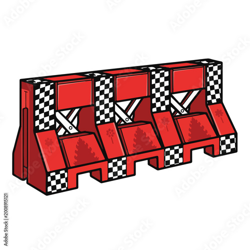 Red Racing Car Podium with Checkered Pattern.