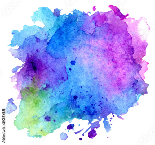 Vibrant multicolored watercolor splash with green, yellow, blue, and purple hues