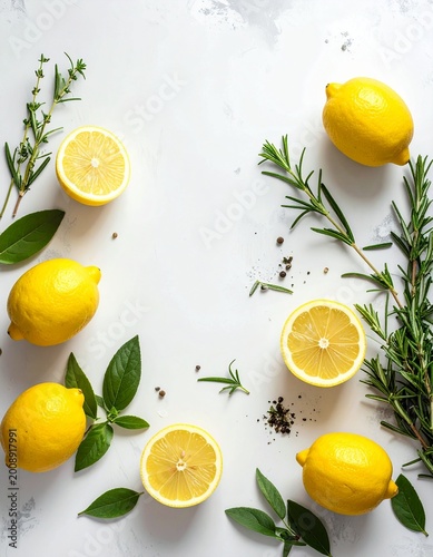 Zitronen und Kräuter mediterranes Flatlay