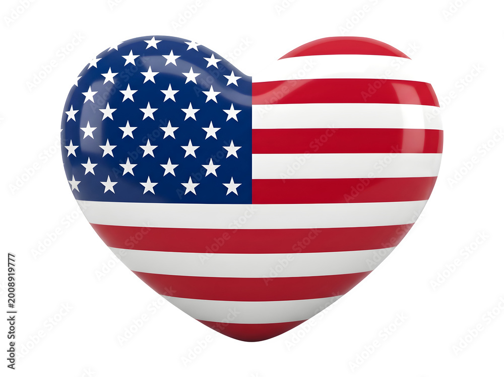 Fototapeta premium American flag heart shape with patriotic symbolism in bright studio lighting for national pride concept