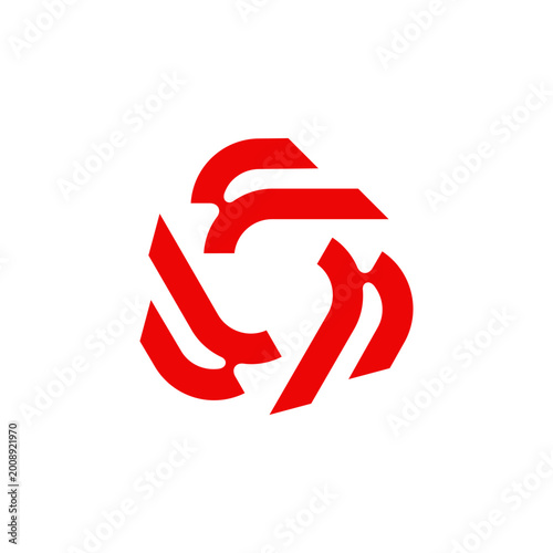 Letter F Initial Red Propeller Fan Spin Rotation Dynamic Motion Wind Brand Logo Design Vector