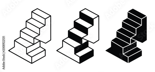 vector set of three overlapping staircases with perspective distortion effect on white background