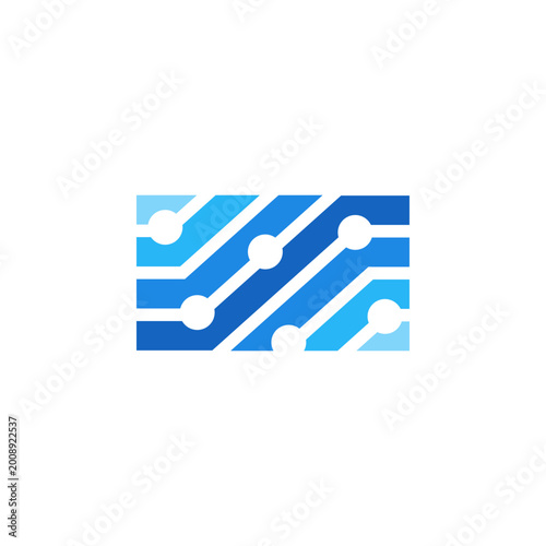 Dynamic Blue Circuit Board Tech Network Rail System Digital Data Flow Modern IT Logo Design Vector