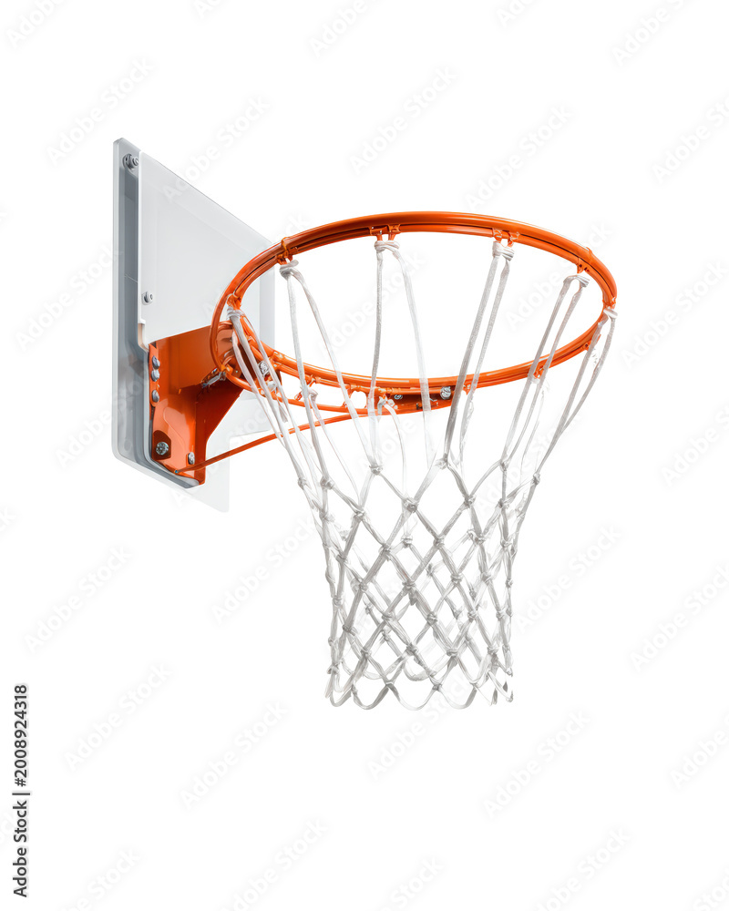 Naklejka premium Angled basketball hoop with white net isolated