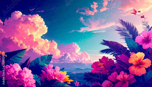 tropical landscape with flowers 
