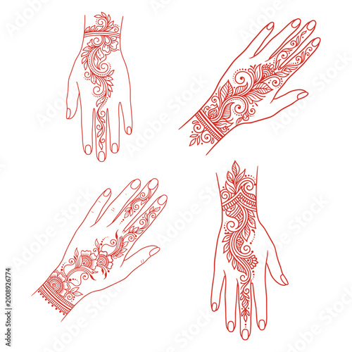 Henna designs on female hands vector illustration