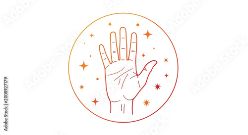 Quadro em tela Mystical palmistry hand vector illustration, celestial palm reading icon with st