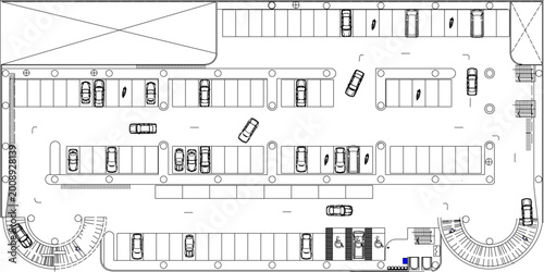 Tableau sur toile sketch design vector illustration silhouette of site plan layout basement car pa