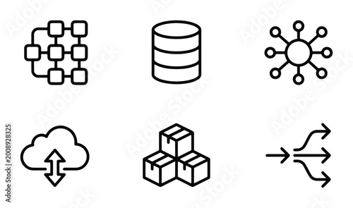 cloud storage and data management vector icons set on white background