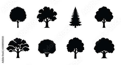 tree icons set on white background