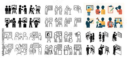 Stick figures engaging in art and learning