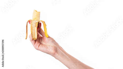 Photography Baby banana or small banana in hands isolated on white background