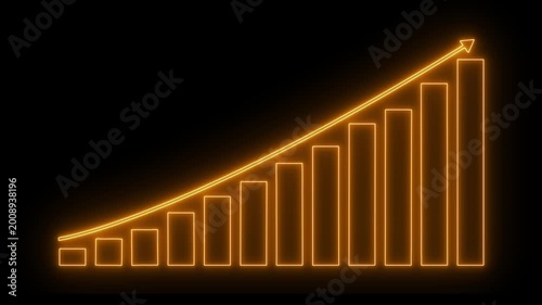 Neon Glowing Graph and Arrow Visualizing Positive Business Trends, Financial Dashboard Animation. Glowing dollar icon, financial graph chart animation. business graph chart.