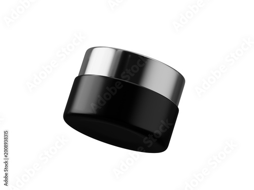 Black and silver cosmetic jar with lid isolated on transparent background