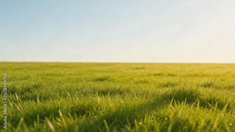 Fototapeta premium Green grass field under clear sky