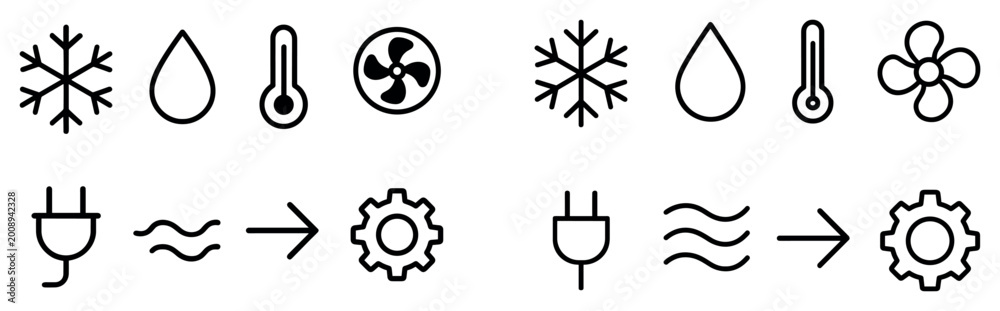 Obraz premium Climate icons with snowflake droplet fan outline