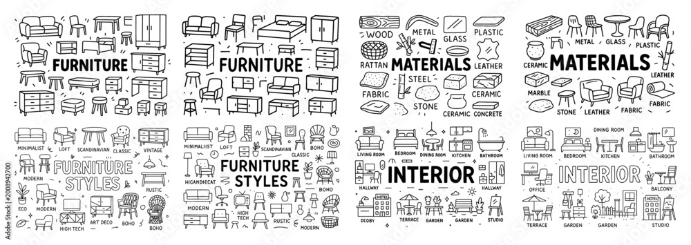 Fototapeta premium Furniture styles and materials guide