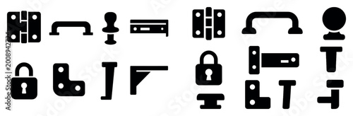 Hardware icons with hinge lock and handle bold