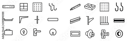 Hardware icons with hinge knob lock outline