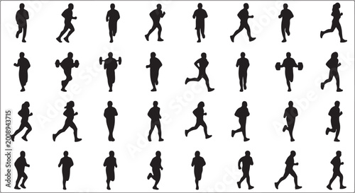 Photos Silhouettes of people running and jogging in various poses.