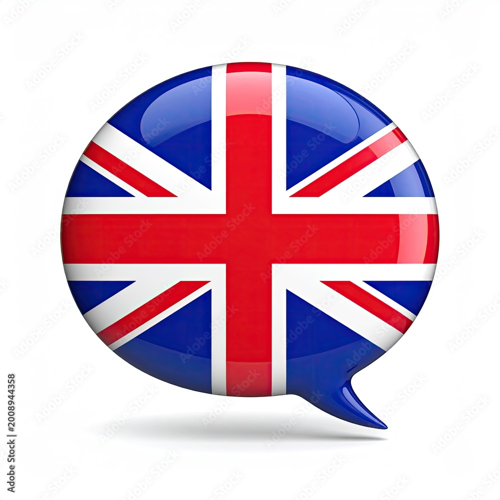 Obraz premium A glossy speech bubble displays the iconic Union Jack flag design