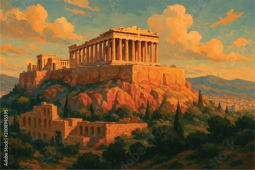 Obraz na płótnie Acropolis athena landscape digital art style, illustration