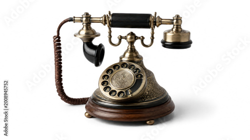 Vintage Telephone with Rotary Dial Isolated on White Background