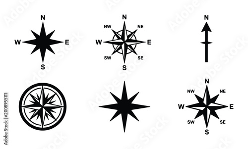 vector compass rose set on white background