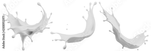 Foto Set of milk splashes isolated on a white background. 3D render