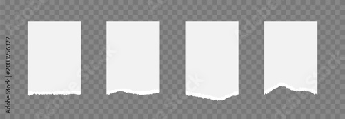 Set of torn paper pieces with torn uneven edges PNG. Torn pieces of pages, notebook or book on a transparent background.