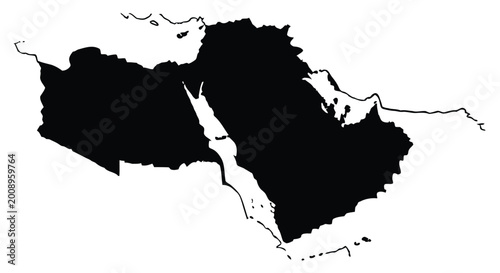 Canvas Print Black silhouette of the middle east region against a white background