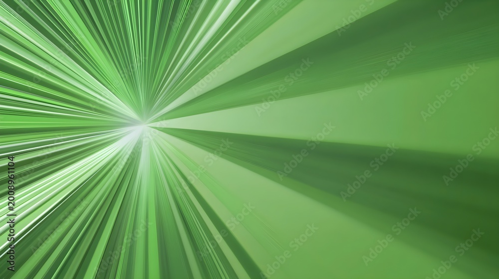 Obraz premium Dynamic green light rays expanding from a bright center point