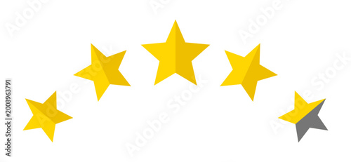 Quadro su tela Five star rating scale gold stars arc with one grey star review feedback quality