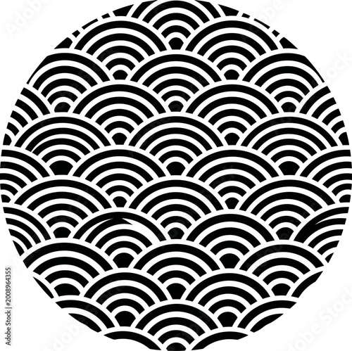 Traditional Japanese Wave Pattern Seigaiha Circular Icon Isolated on White Background