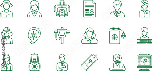Foto Medical professional staff avatar icons set showing healthcare specialists and hospital equipment