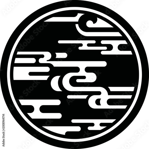 Traditional East Asian Circular Cloud Pattern Glyph, Stylized Auspicious Mist Vector Icon
