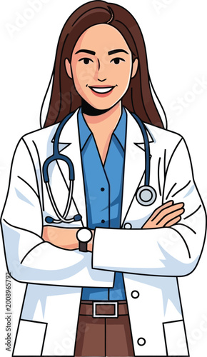 Photos Smiling female doctor with stethoscope standing confidently isolated on transpar